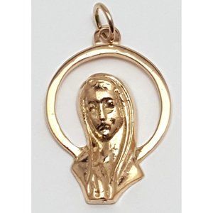 Beautiful 14K Karat Solid Rose Gold Designer Saint Mary Head Charm Pendant